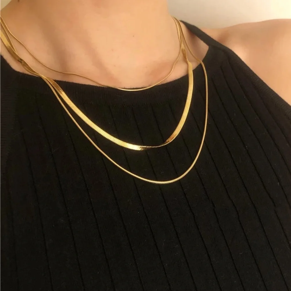 NEW Gold Plated Snake Flat Necklace 3 PCs - Picture 5 of 5